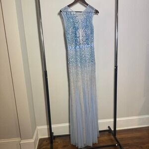 Blue Sequence Prom Dress with Strapless See Through Style Top Size 12/14 Formal